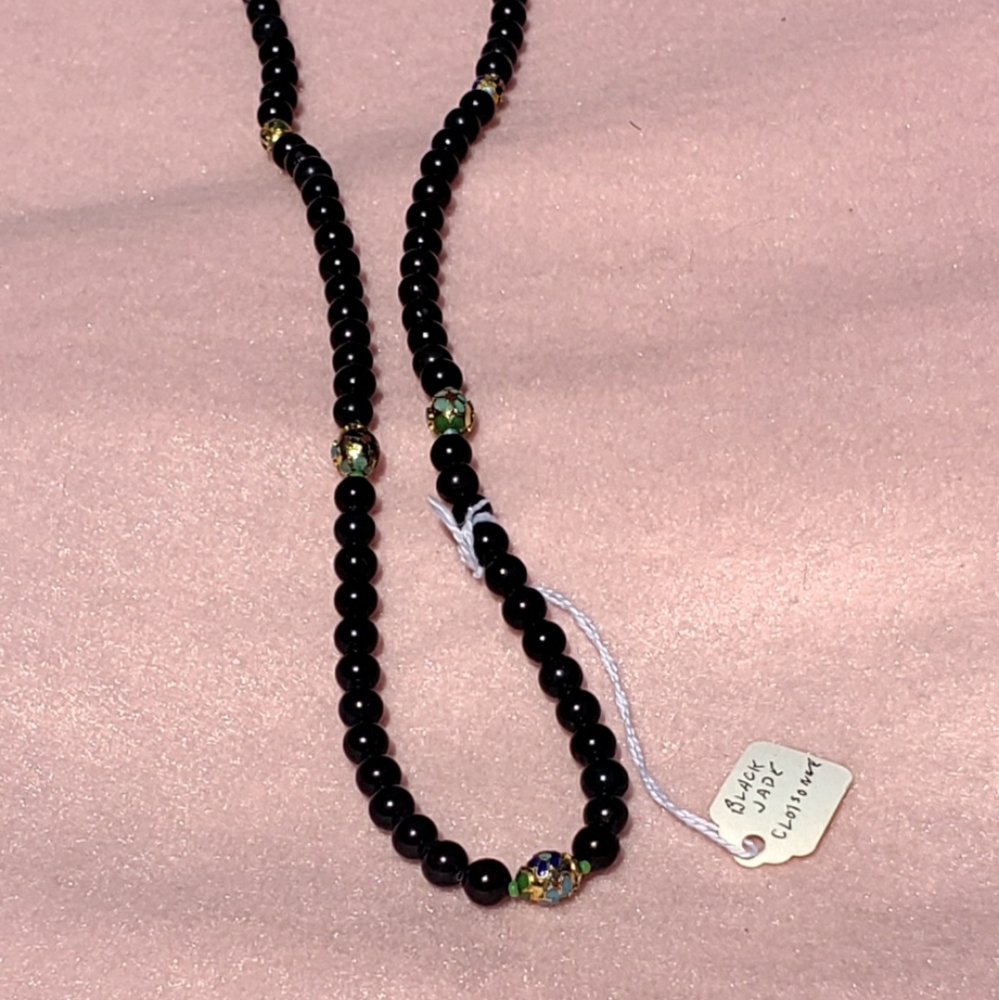 Black Jade & Cloisonne Beaded Necklace